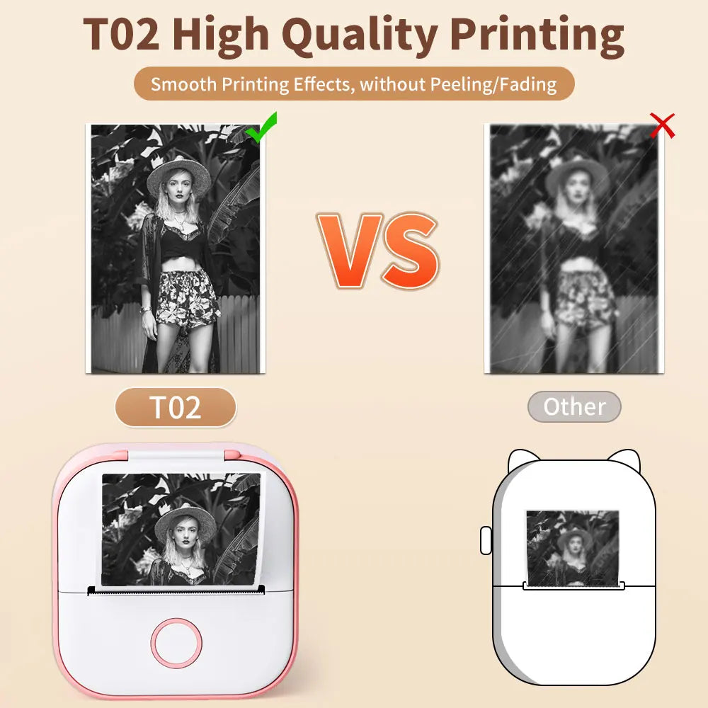 Compact Mini Thermal Printer T02 - Pocket-Sized DIY Label Maker with Self-Adhesive Sticker Capability