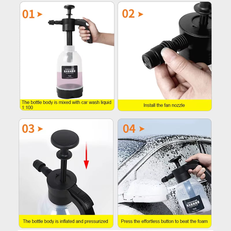 1Pc 2L Car Wash Watering Can Air Pressure Spray Can Hand Pressure Cleaner Car Cleaning Sprayer Manual Snow Cleaning Foam Nozzle