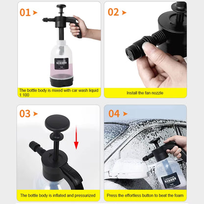 1Pc 2L Car Wash Watering Can Air Pressure Spray Can Hand Pressure Cleaner Car Cleaning Sprayer Manual Snow Cleaning Foam Nozzle