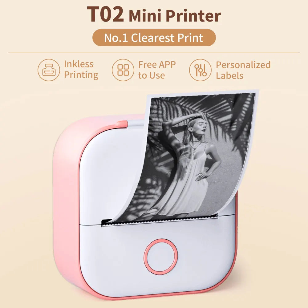 Compact Mini Thermal Printer T02 - Pocket-Sized DIY Label Maker with Self-Adhesive Sticker Capability