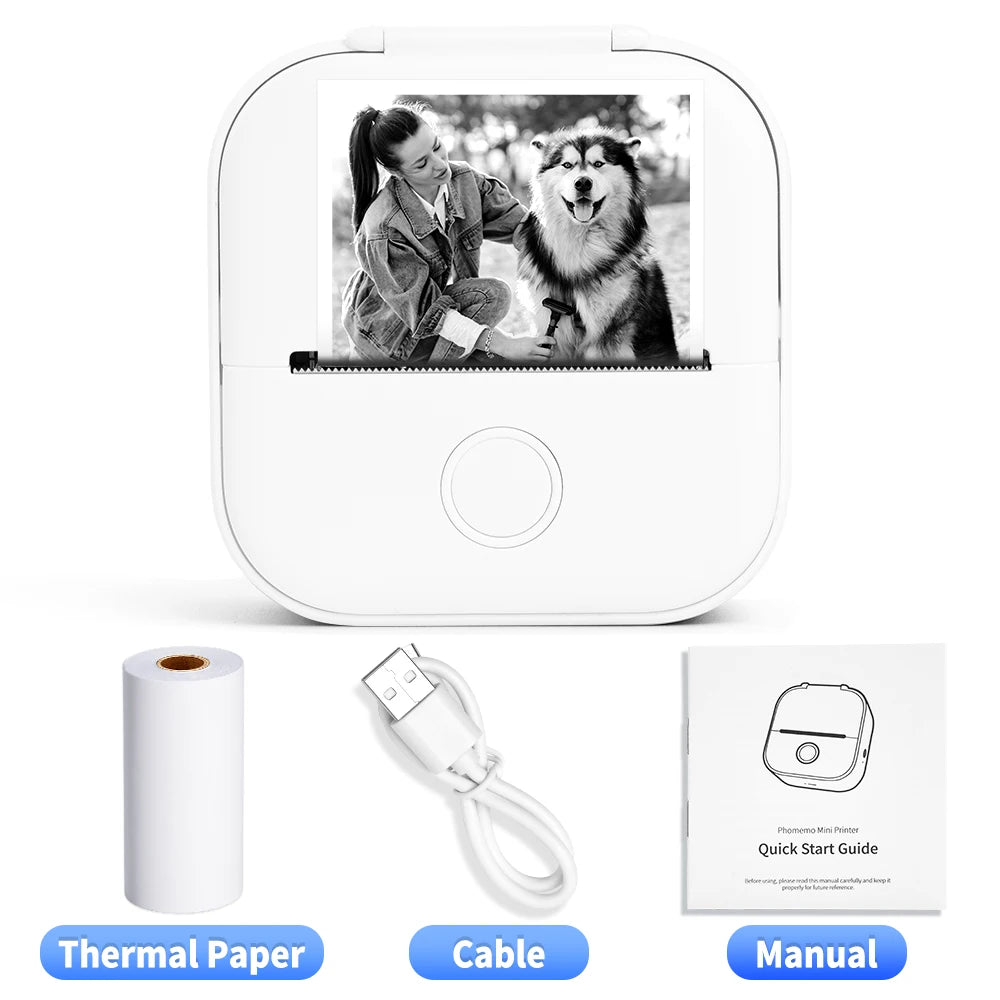 Compact Mini Thermal Printer T02 - Pocket-Sized DIY Label Maker with Self-Adhesive Sticker Capability