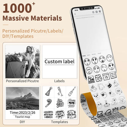 Compact Mini Thermal Printer T02 - Pocket-Sized DIY Label Maker with Self-Adhesive Sticker Capability