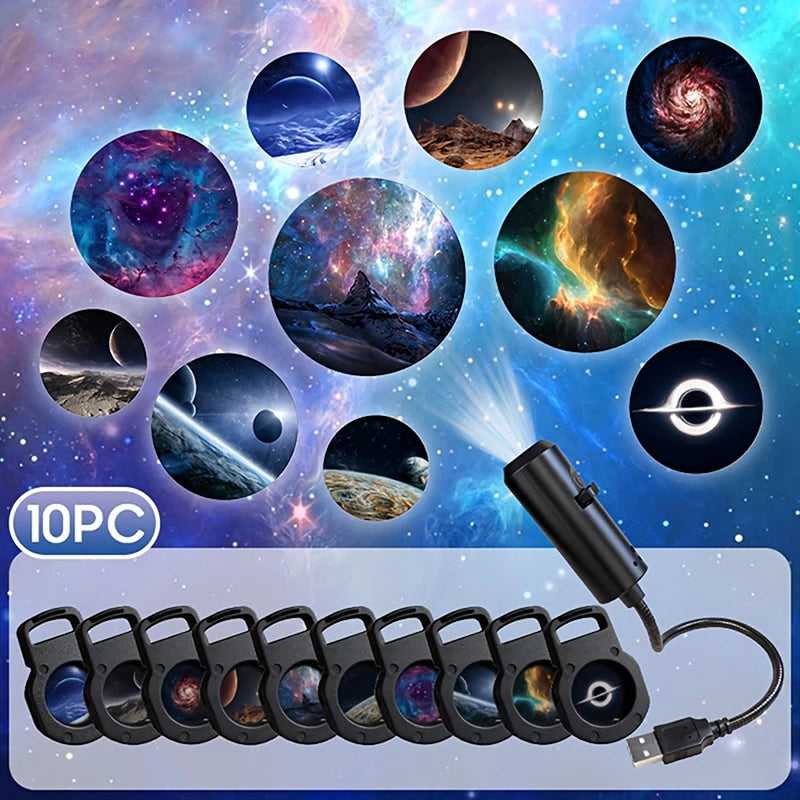 1Pc LED Galaxy Projection Light 1 Light+10 Pictures Change, LED Galaxy Projector, Starry Sky Lighting Night Light‘