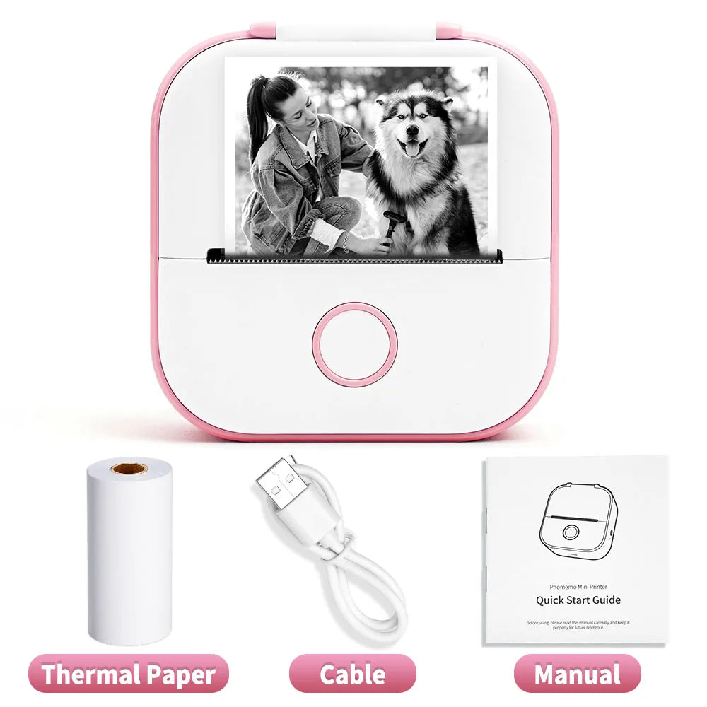Compact Mini Thermal Printer T02 - Pocket-Sized DIY Label Maker with Self-Adhesive Sticker Capability