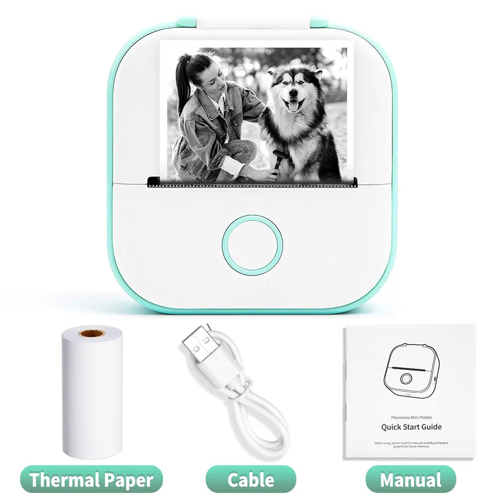 Compact Mini Thermal Printer T02 - Pocket-Sized DIY Label Maker with Self-Adhesive Sticker Capability
