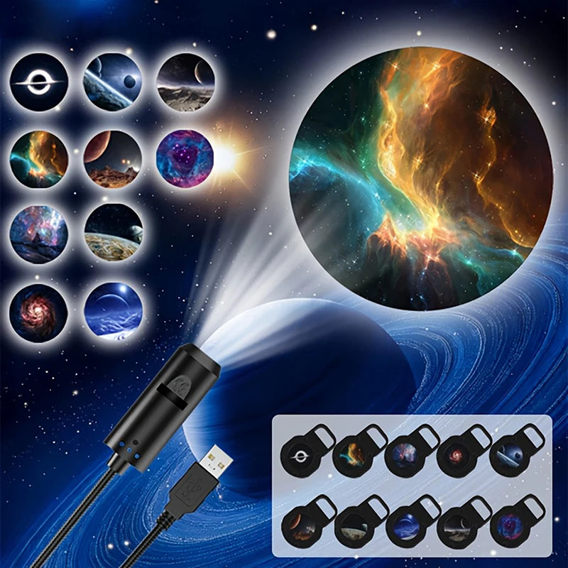 1Pc LED Galaxy Projection Light 1 Light+10 Pictures Change, LED Galaxy Projector, Starry Sky Lighting Night Light‘
