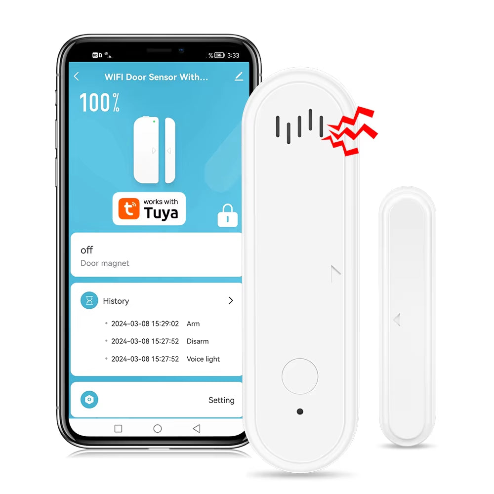 Wifi or Zigbee Window Door Sensor with Battery Smart Home Security Alarm System Voice Control via Alexa Google Home Smart